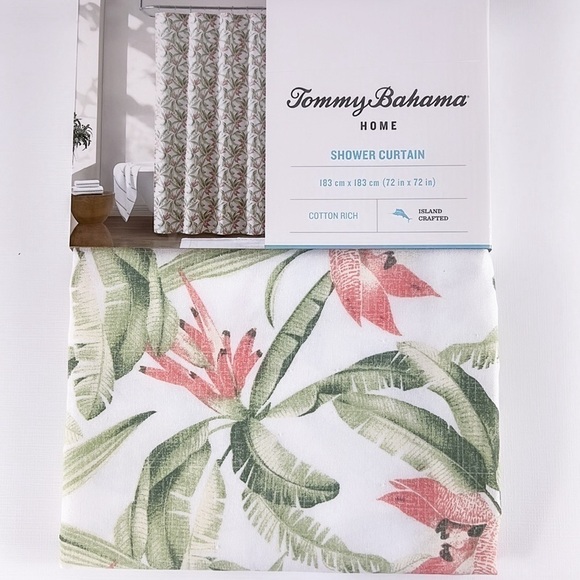 Tommy Bahama Tropical Shower Curtain - Green Orange - Cotton - 72" x 72" NEW - Picture 1 of 9